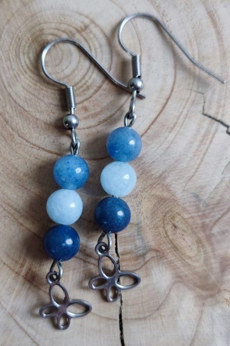 Boucles d'oreilles Aventurine bleue, Aigue marine