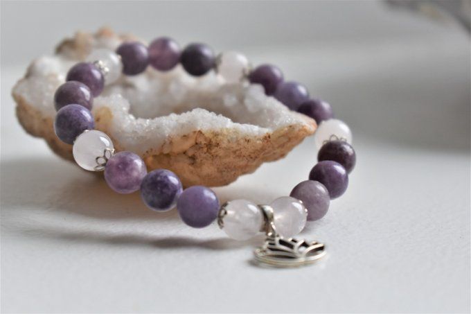 Bracelet lépidolite et quartz rose