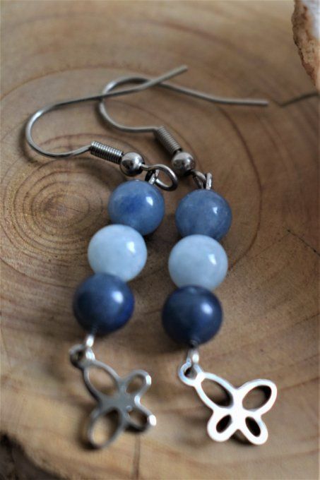 Boucles d'oreilles Aventurine bleue, Aigue marine