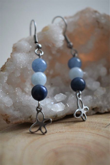 Boucles d'oreilles Aventurine bleue, Aigue marine