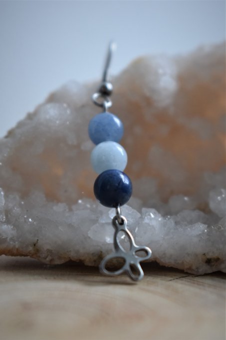 Boucles d'oreilles Aventurine bleue, Aigue marine