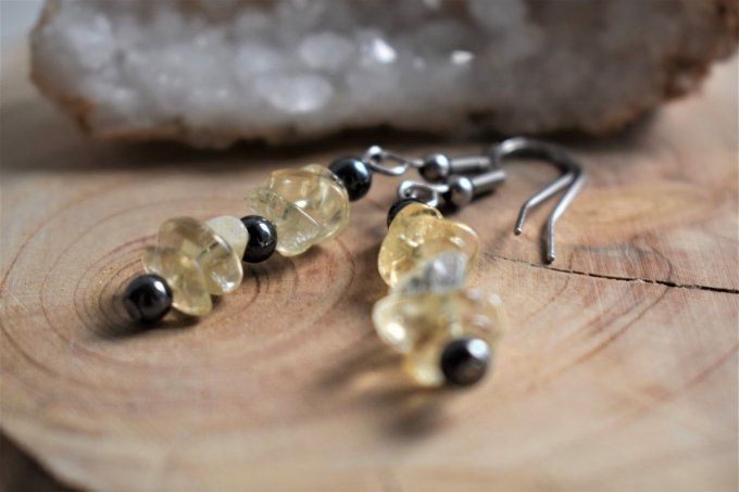 Boucles d'oreilles Citrine et Hématite