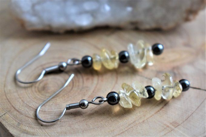 Boucles d'oreilles Citrine et Hématite